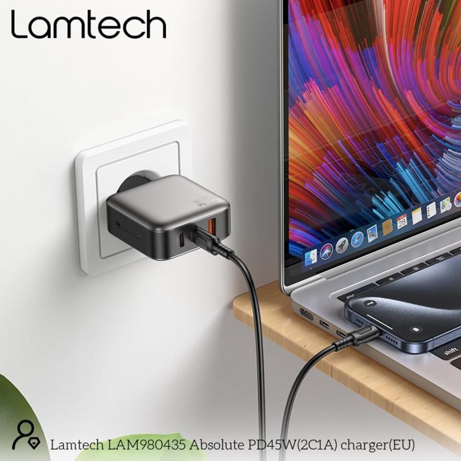 LAMTECH THREE PORTS GaN CHARGER PD45W GREY