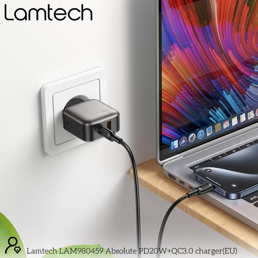 LAMTECH DUAL PORT QC3.0 CHARGER PD20W GREY