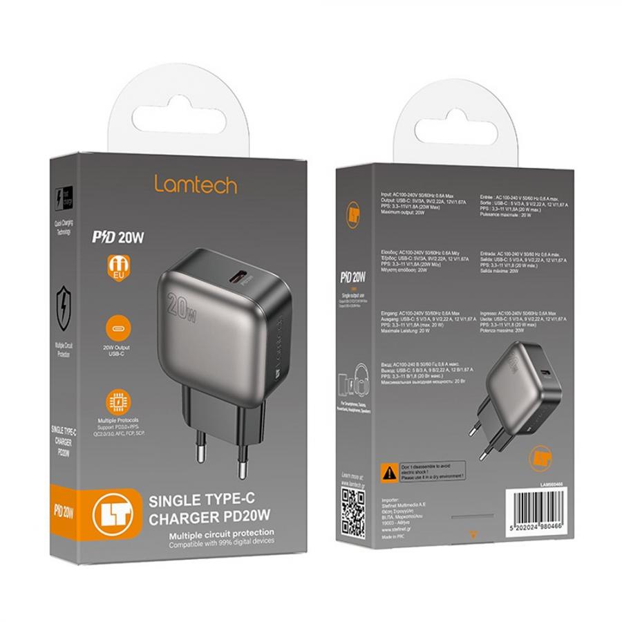 LAMTECH SINGLE TYPE-C CHARGER PD20W GREY