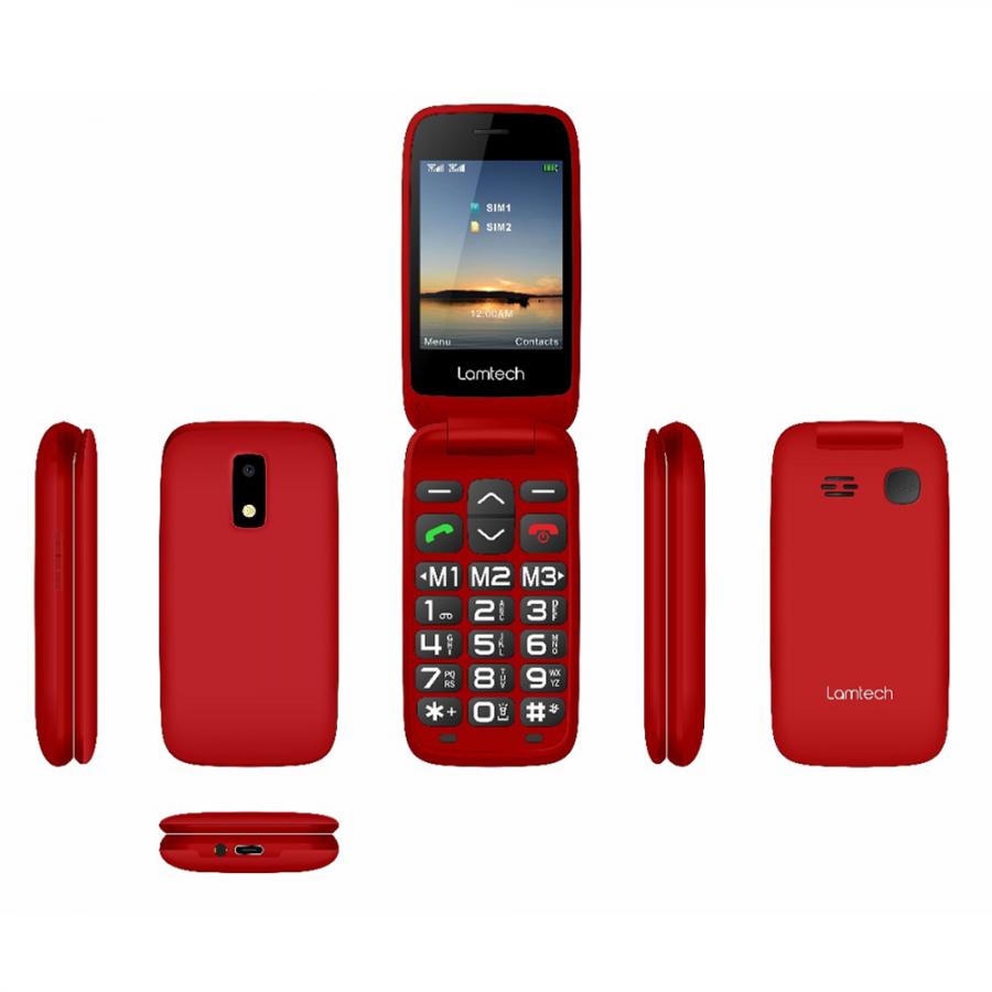 LAMTECH FLIP PHONE 2.8' DISPLAY WITH BT, FM RADIO, SOS, 1400 mAh, GR MENU FLIP-X RED