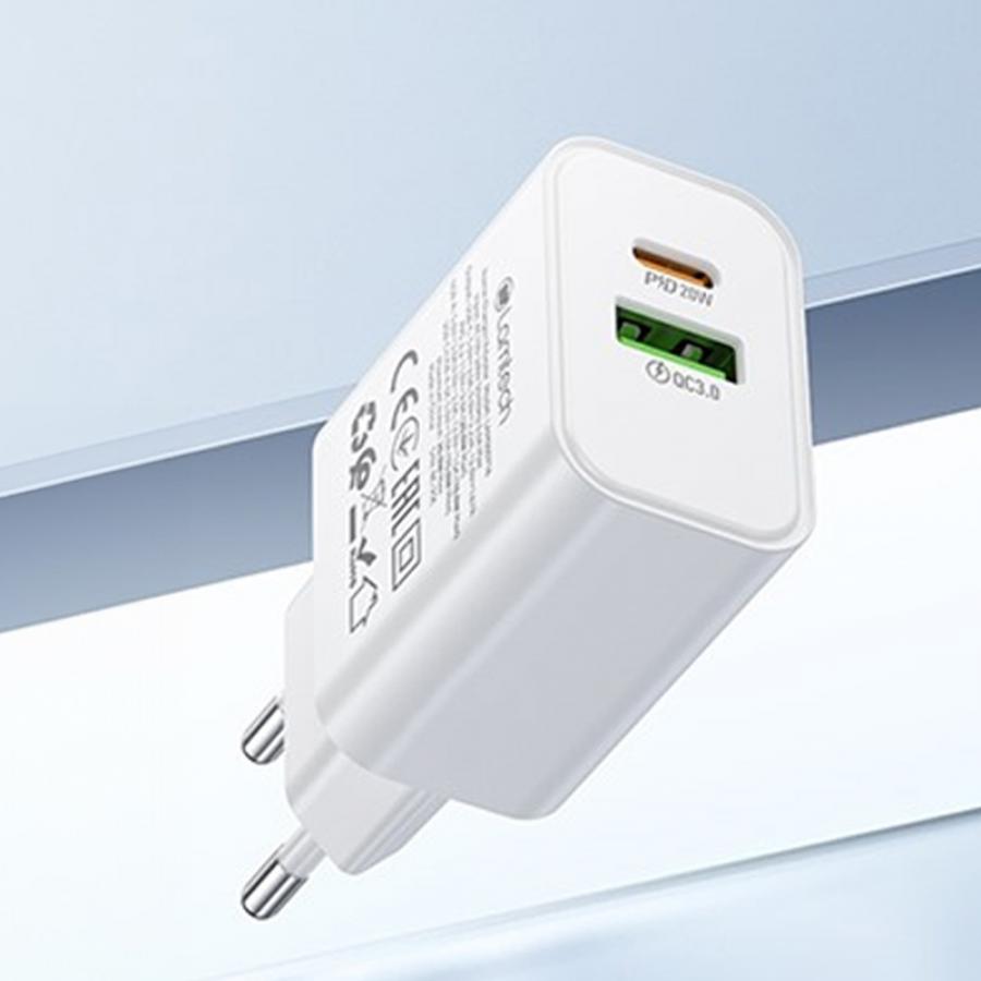 LAMTECH DUAL PORT QC3.0/PD20W CHARGER WITH TYPE-C TO TYPE-C CABLE 60W 1M WHITE
