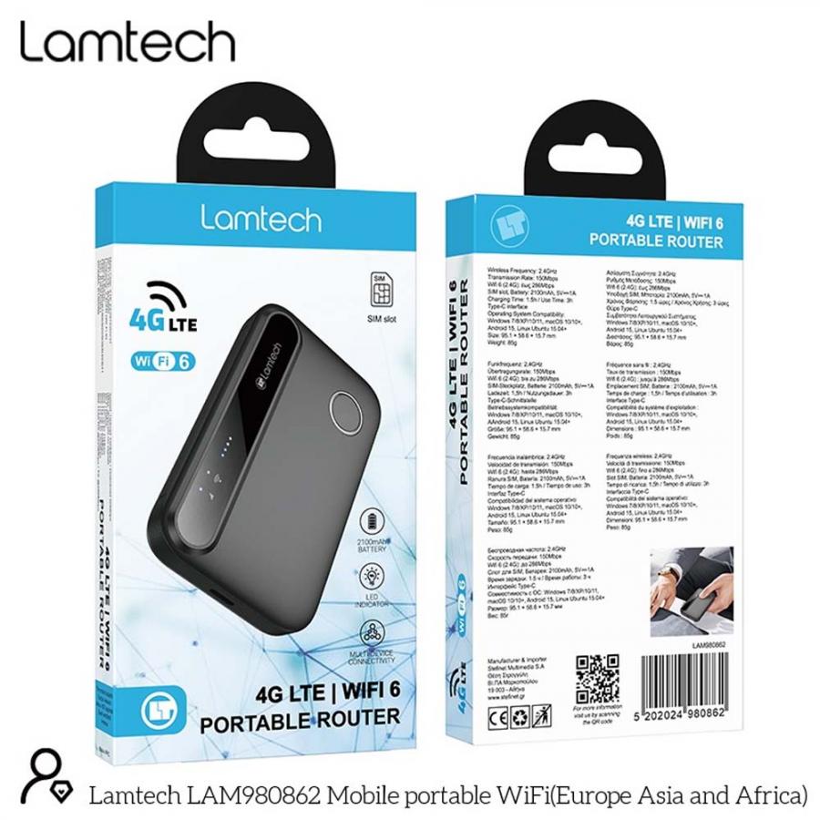 LAMTECH 4G LTE WIFI6 PORTABLE ROUTER BLACK