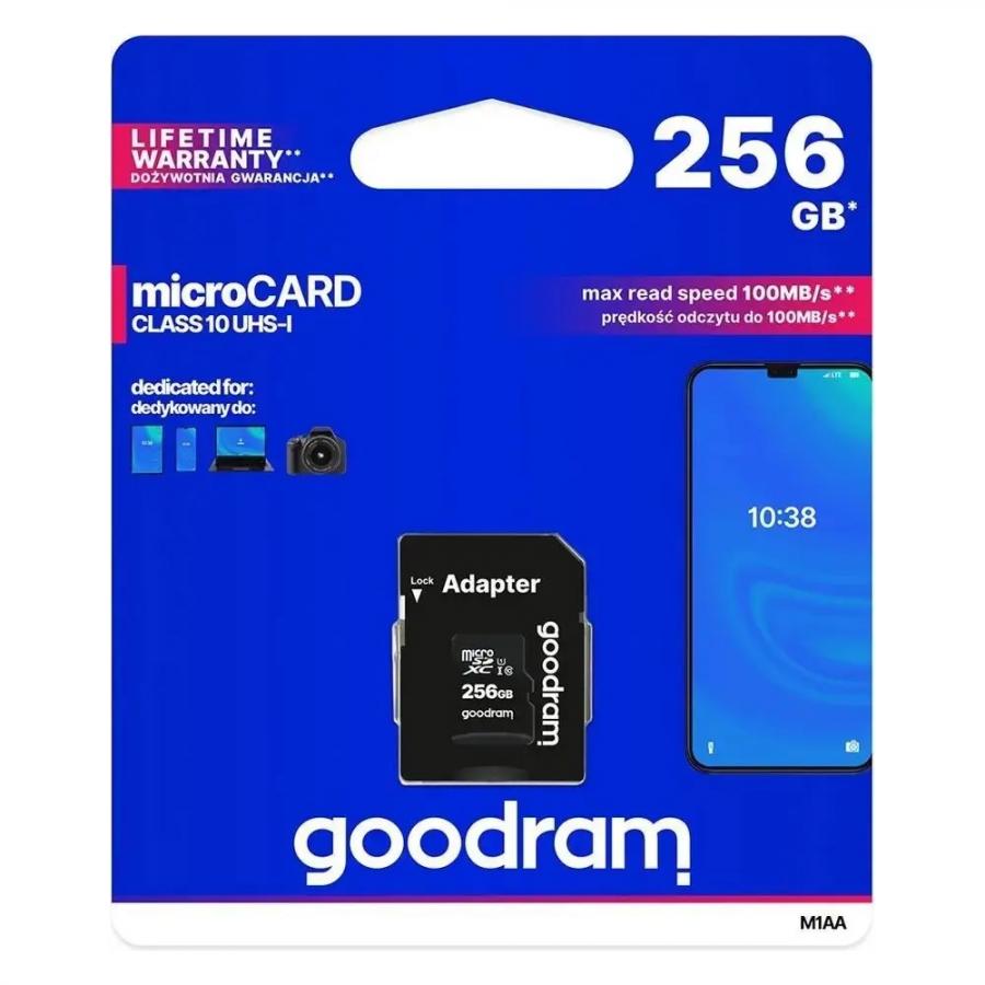 GOODRAM MICRO SD CARD 256GB CL 10 WITH ADAPTER M1AA