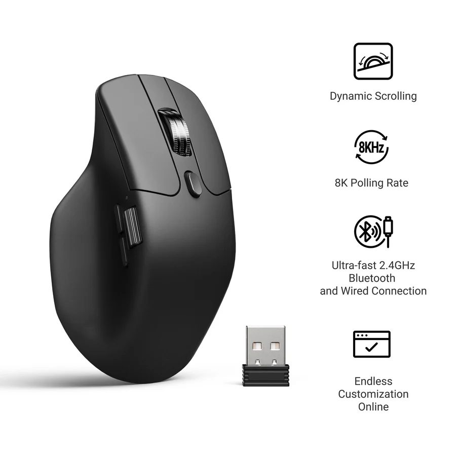 Keychron M6 (M6S-A23) Wireless Ergonomic Optical Mouse 8000hz Polling Rate Black