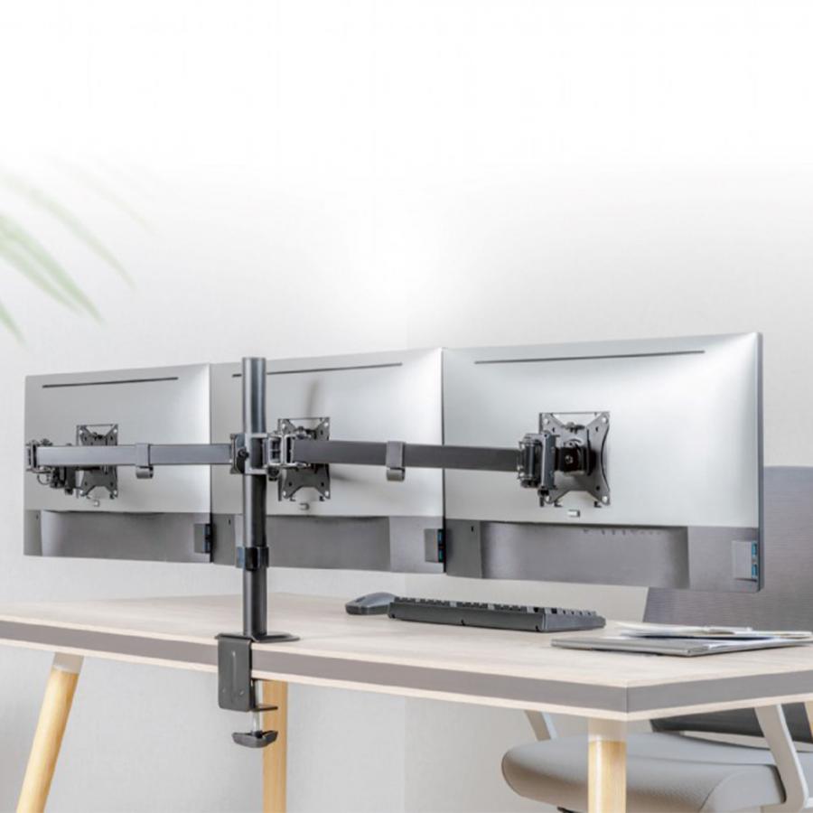 GEMBIRD ADJUSTABLE DESK 3-DISPLAY MOUNTING ARM (RTS) 17”-27” BLACK