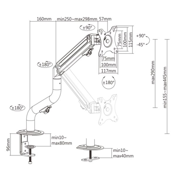 GEMBIRD ADJUSTABLE DESK DISPLAY MOUNTING ARM (TILTING) 17'-32'