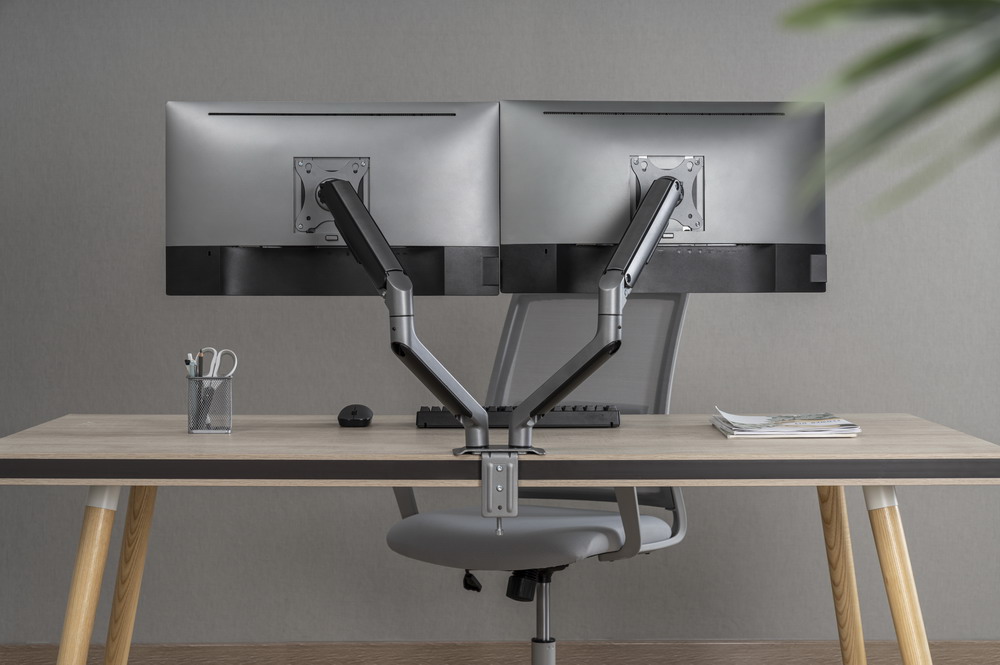 GEMBIRD DESK MOUNTED ADJUSTABLE DOUBLE MONITOR ARM SPACE GREY