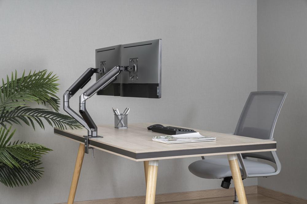 GEMBIRD DESK MOUNTED ADJUSTABLE DOUBLE MONITOR ARM SPACE GREY