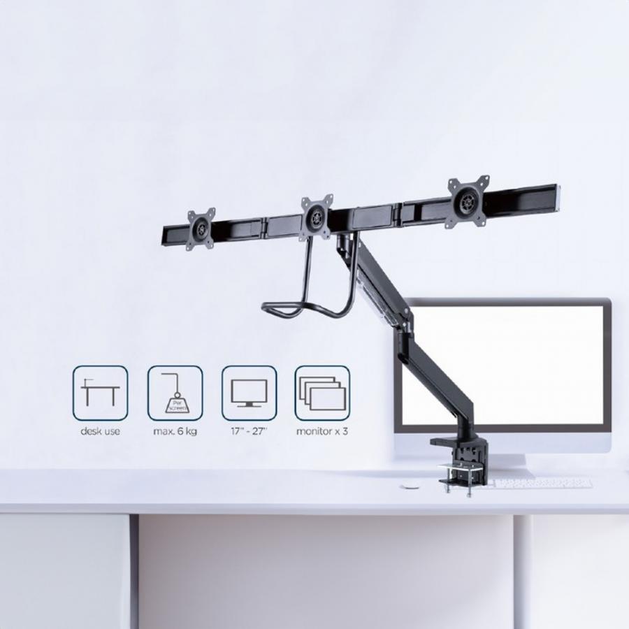 GEMBIRD DESK MOUNTED ADJUSTABLE MONITOR ARM FOR 3 MONITORS BLACK