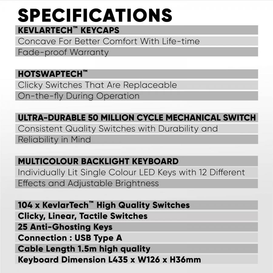 ARMAGGEDDON MECHANICAL HOT-SWAP KEYBOARD 12FX BACKLIGHT BLUE SWITCH MKA-7C 2024 WHITE CLICKY