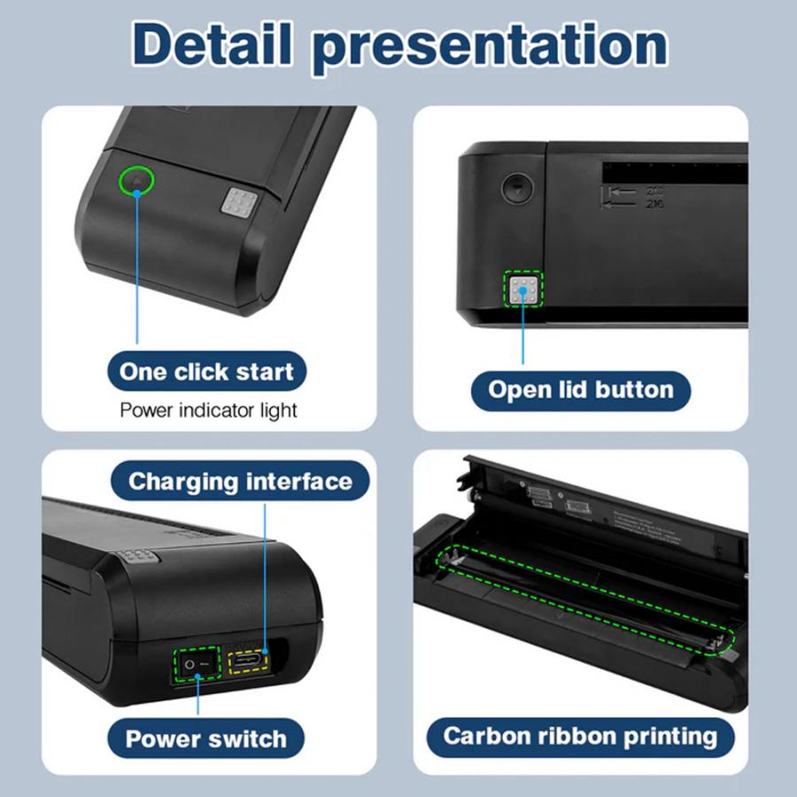NETUM PORTABLE RECHARGEABLE THERMAL A4 PRINTER P808 BLACK