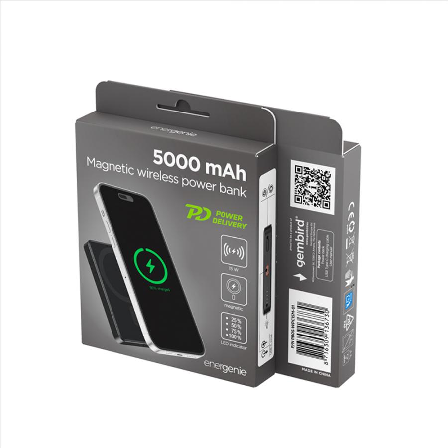 ENERGENIE MAGNETIC 15W WIRELESS POWERBANK 5000MAH PD20W BLACK