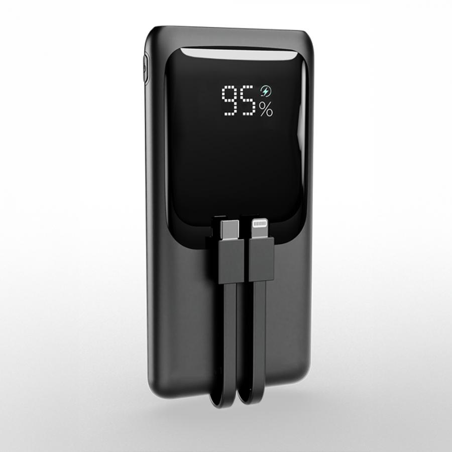 ENERGENIE 20W FAST CHARGING POWER BANK WITH INTEGRATED CABLES 10000 MAH BLACK