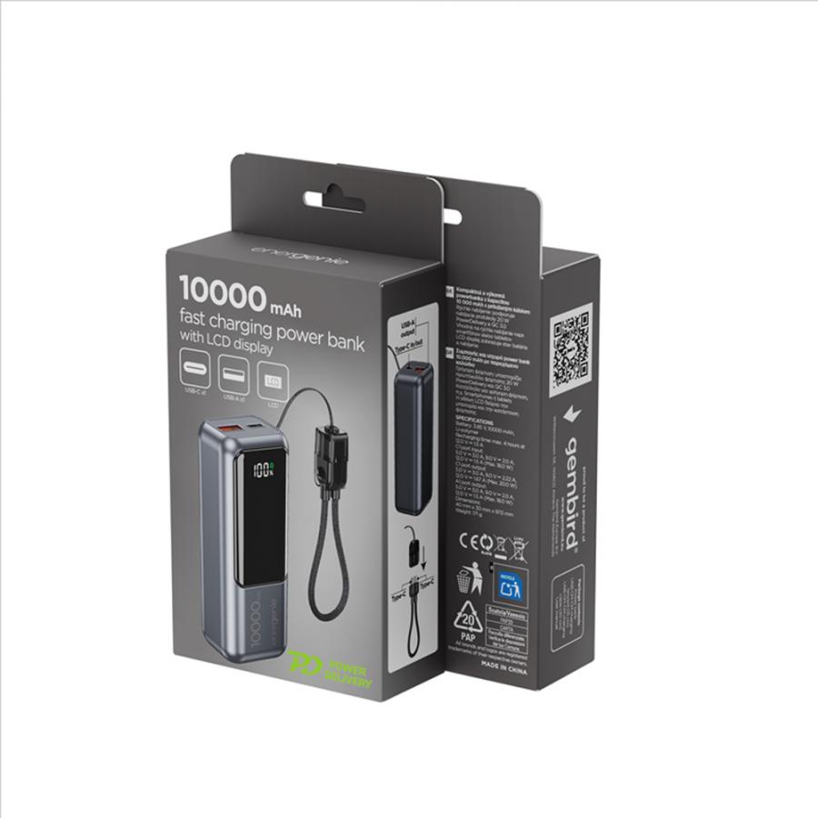 ENERGENIE 20W COMPACT FAST CHARGING POWER BANK WITH LCD DISPLAY 10000 MAH SPACE GREY