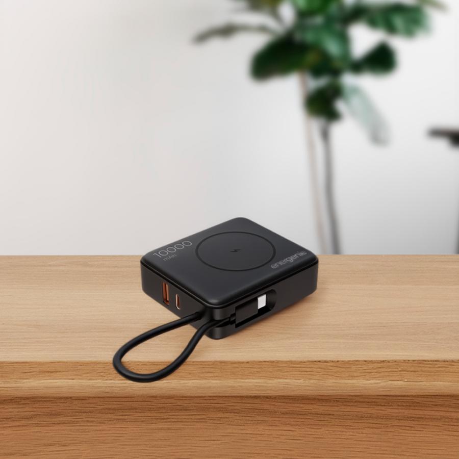 ENERGENIE 20W FAST CHARGING POWER BANK WITH WIRELESS CHARGER 10000 MAH BLACK