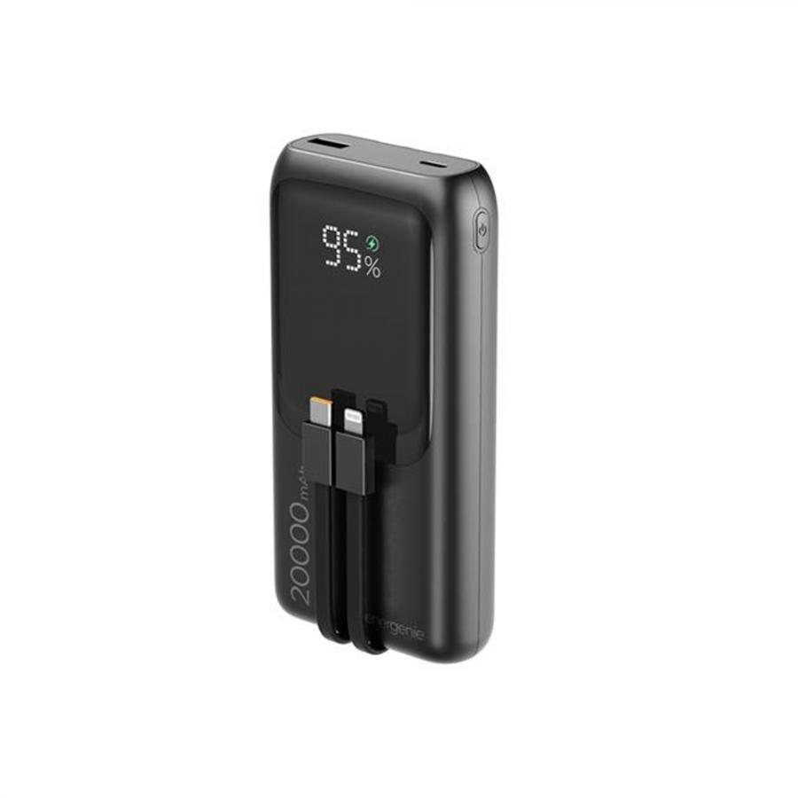 ENERGENIE 20W FAST CHARGING POWER BANK WITH INTEGRATED CABLES 20000 MAH BLACK