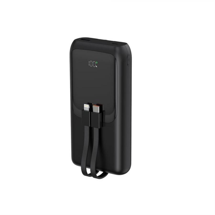 ENERGENIE 20W FAST CHARGING POWER BANK WITH INTEGRATED CABLES 20000 MAH BLACK