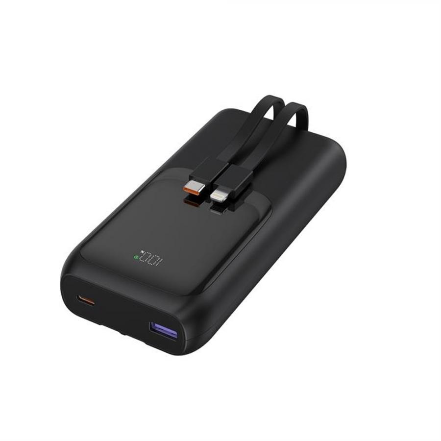 ENERGENIE 20W FAST CHARGING POWER BANK WITH INTEGRATED CABLES 20000 MAH BLACK
