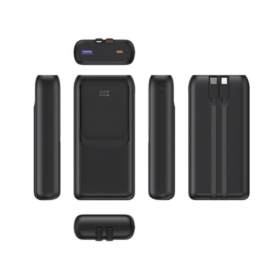 ENERGENIE 20W FAST CHARGING POWER BANK WITH INTEGRATED CABLES 20000 MAH BLACK