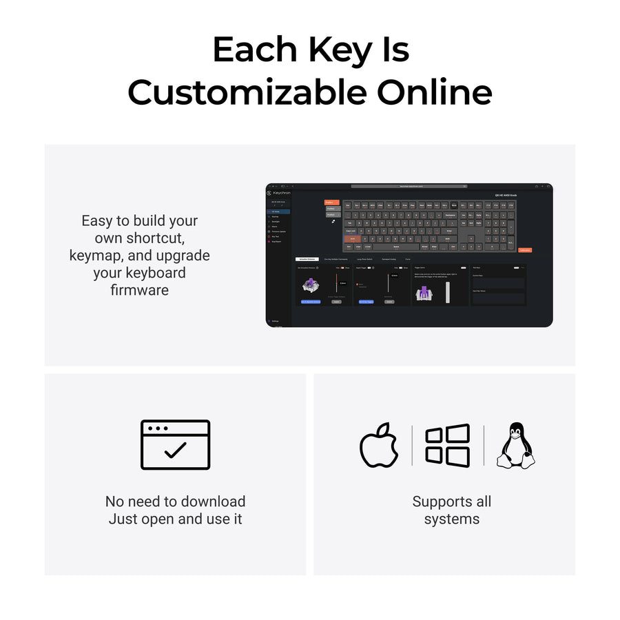 Keychron Q6 HE (Q6H-M1) QMK Wireless Custom Hall Effect Keyboard Purple Switch 100% US Layout