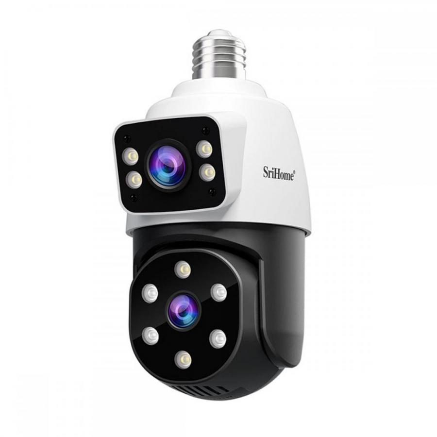 SRIHOME DUAL LENS LIGHT BULB CLOUD WIFI SECURITY CAMERA 2MP WHITE