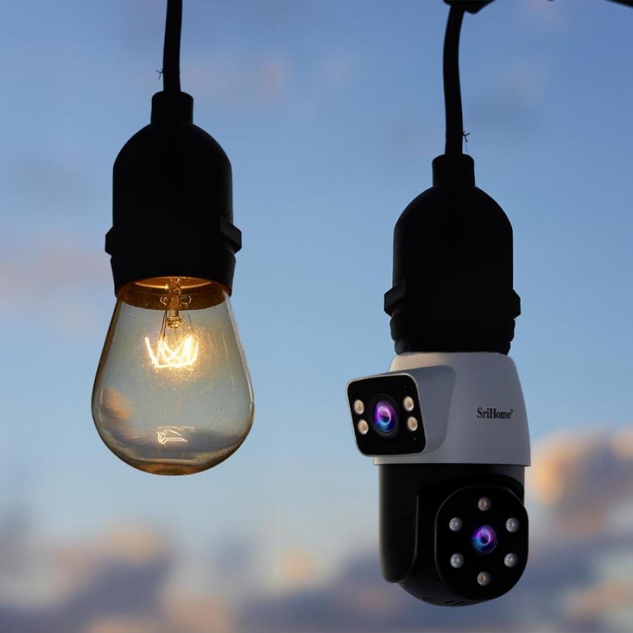 SRIHOME DUAL LENS LIGHT BULB CLOUD WIFI SECURITY CAMERA 2MP WHITE