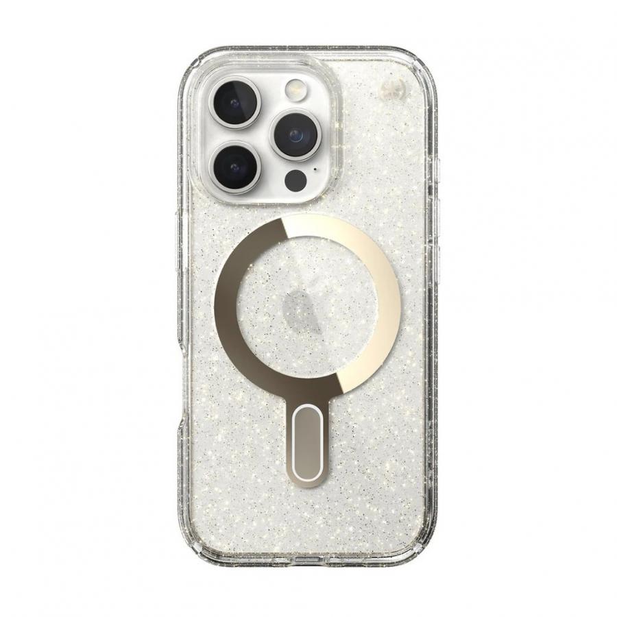 SPECK IPHONE 16 PRO CASE (150706-9221) PRESIDIO LUX + CLICKLOCK (CLEAR/GOLD GLITTER)