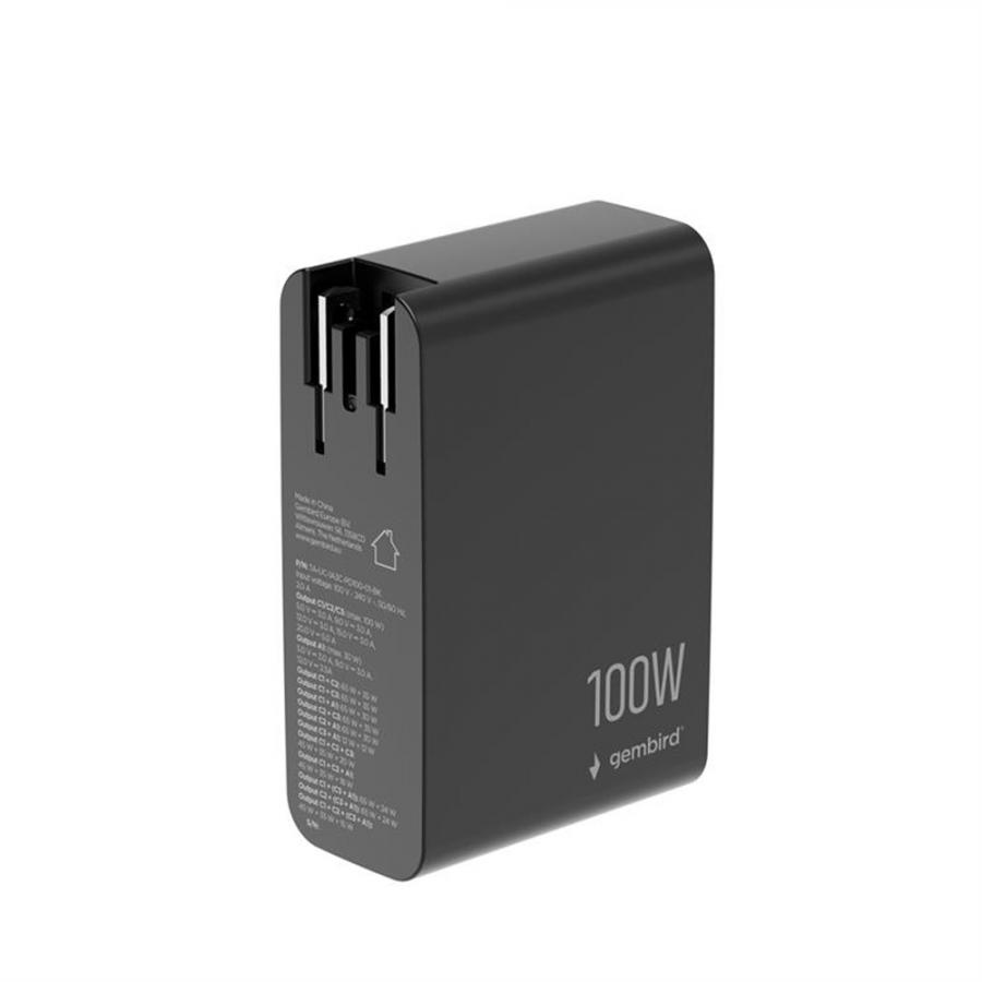 GEMBIRD UNIVERSAL 4-PORT 100W GAN USB FAST CHARGER LCD BLACK