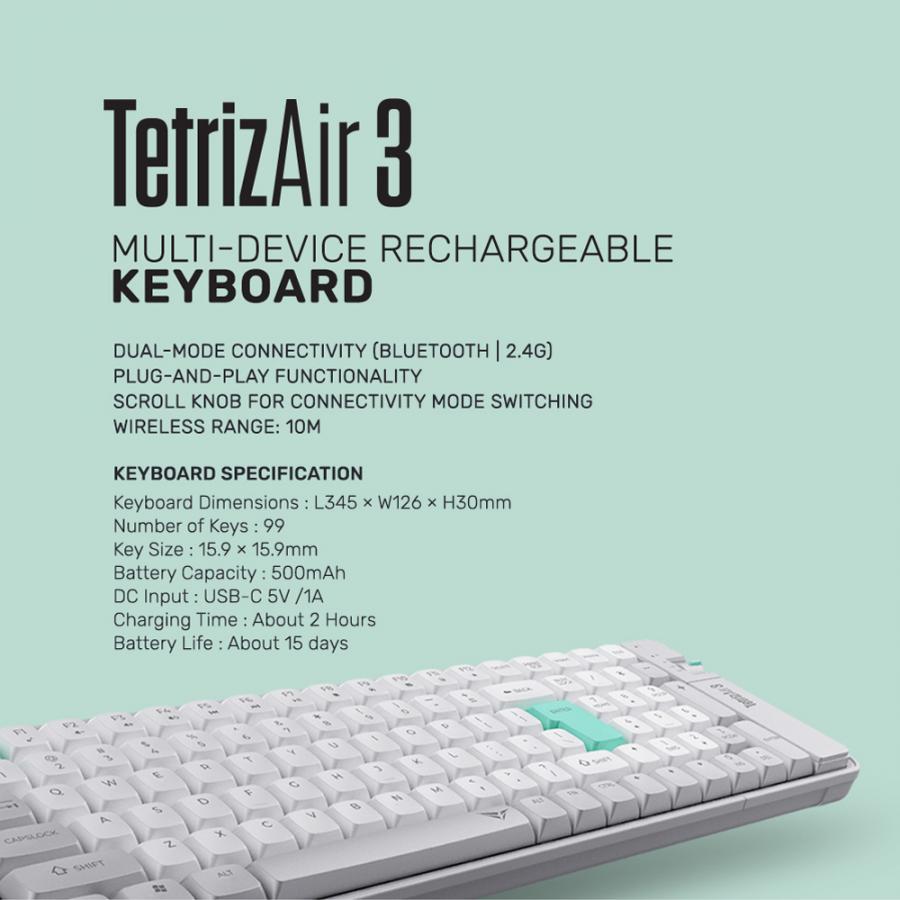 ALCATROZ BT5.3/2.4G MULTI-DEVICE RECHARGEABLE KEYBOARD TETRIZ AIR 3 WINTER WHITE