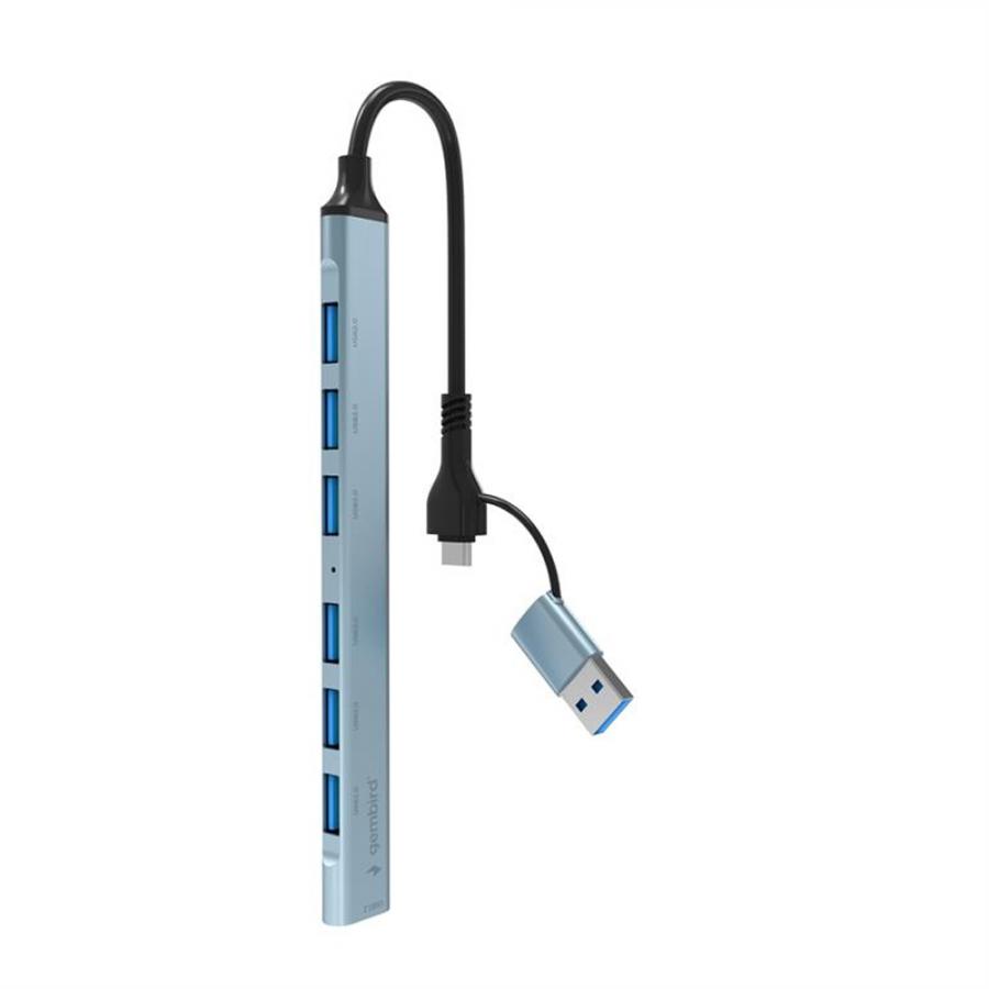 GEMBIRD 7-PORT USB HUB (1X USB 3.2 + 6X USB 2.0) USB-A + USB-C SILVER
