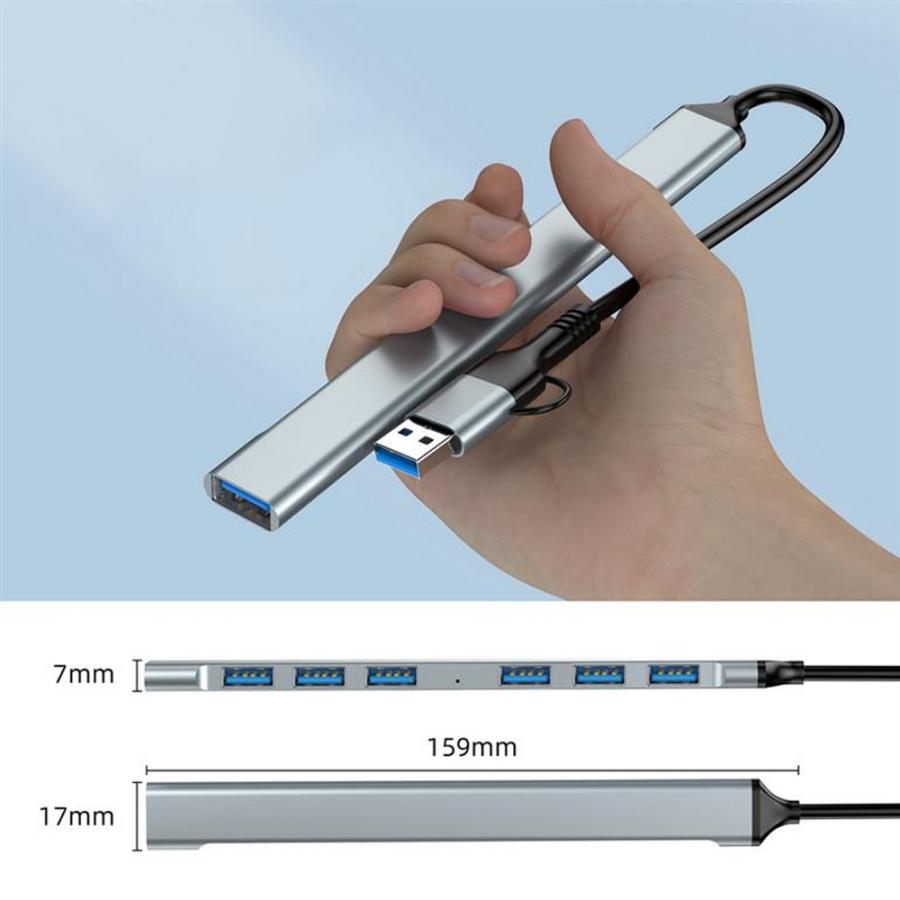 GEMBIRD 7-PORT USB HUB (1X USB 3.2 + 6X USB 2.0) USB-A + USB-C SILVER