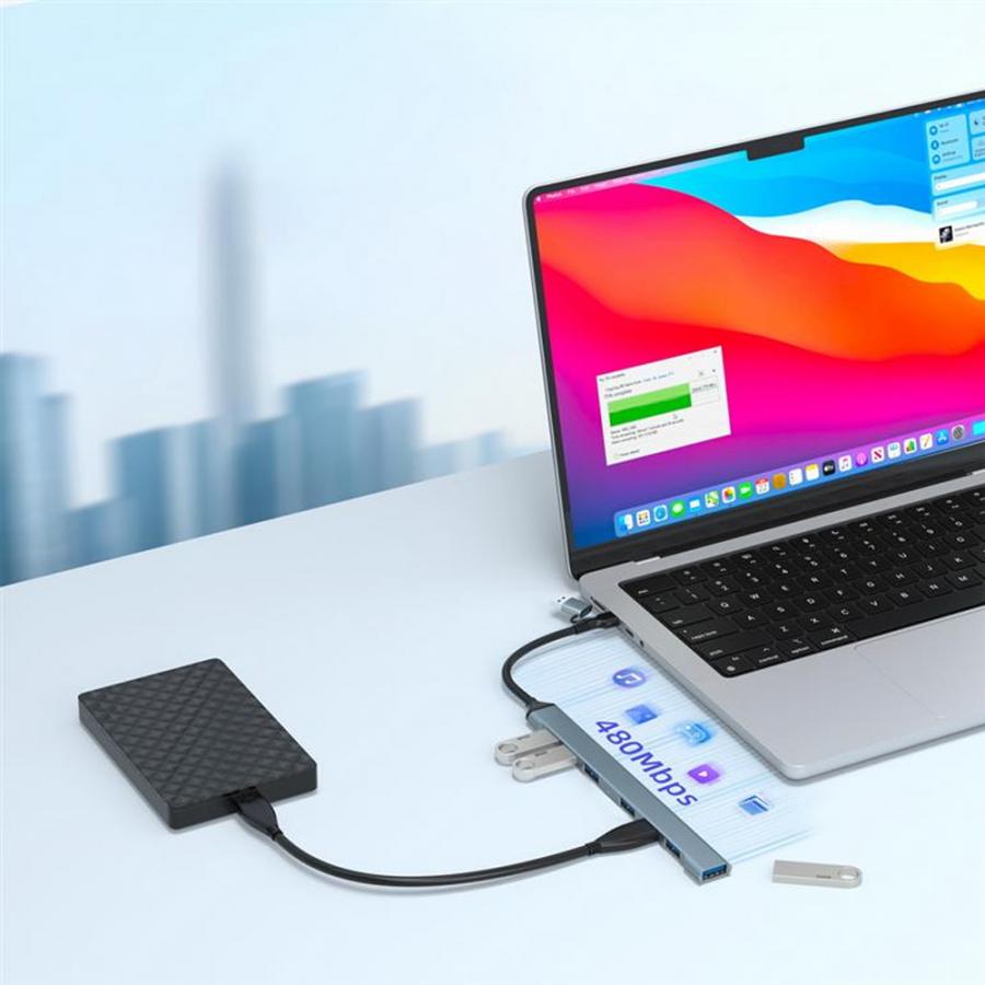 GEMBIRD 7-PORT USB HUB (1X USB 3.2 + 6X USB 2.0) USB-A + USB-C SILVER