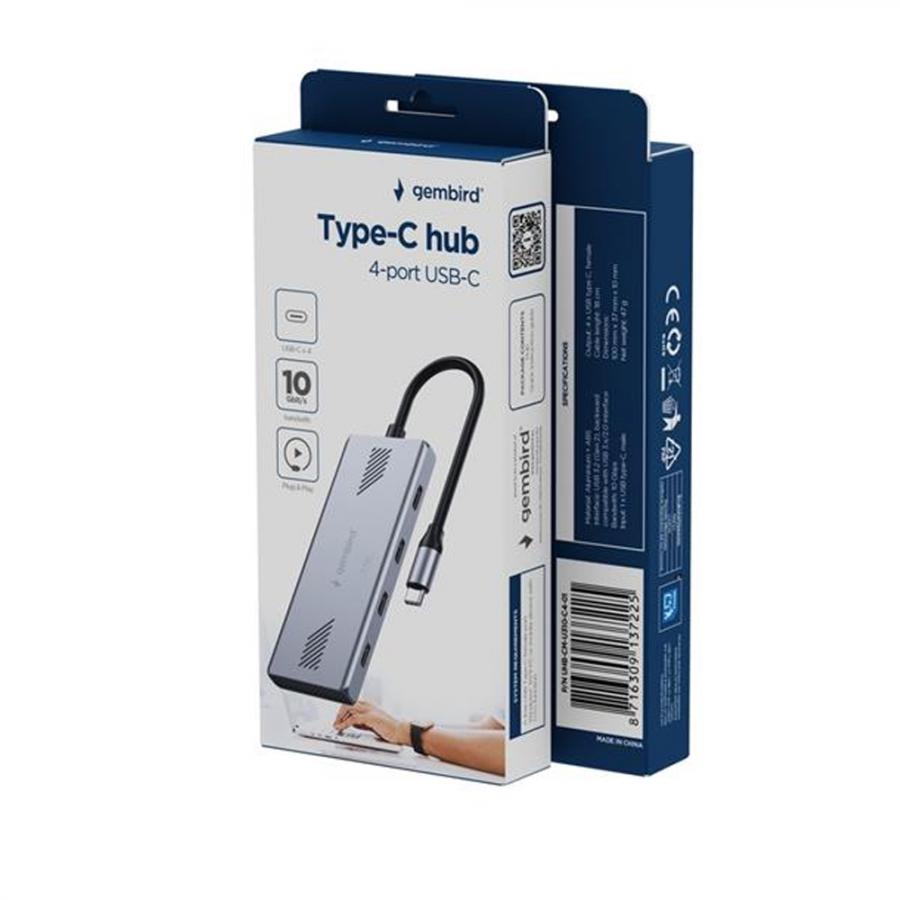 GEMBIRD 4-PORT USB-C 3.2 GEN2 TYPE-C HUB SILVER