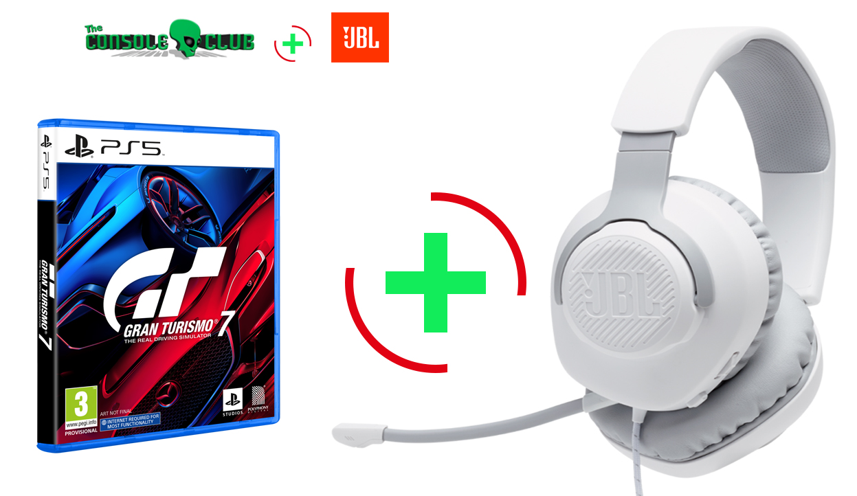 Gran Turismo 7 PS5 + JBL Quantum 100, Over-Ear Wired Gaming Headset (White)