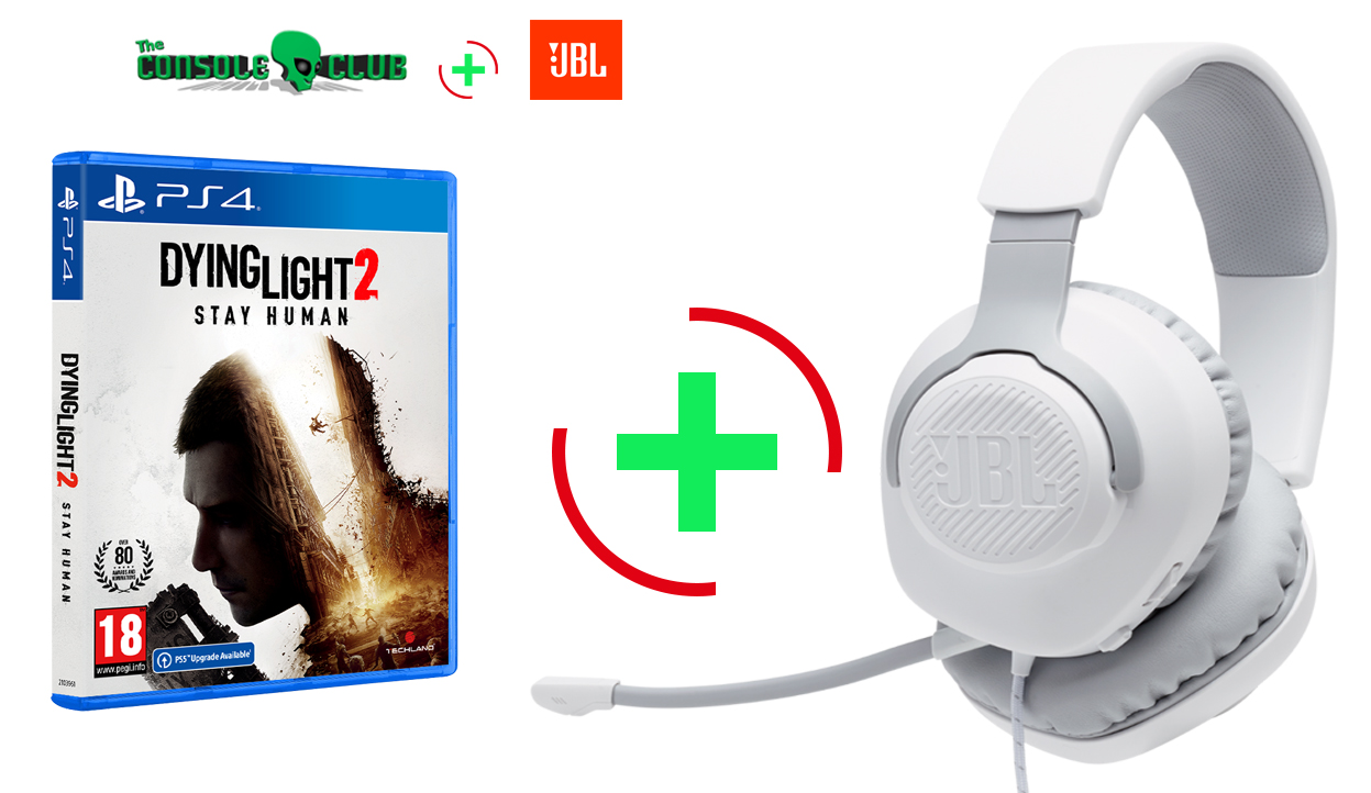 Dying Light 2: Stay Human + Preorder Bonus PS4 + JBL Quantum 100, Over-Ear Wired Gaming Headset (White)