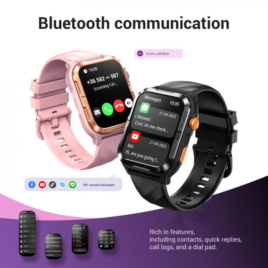 BLACKVIEW BT5.3 WATERPROOF-10M SMARTWATCH WITH DA GPT & LED TORCH BLACK