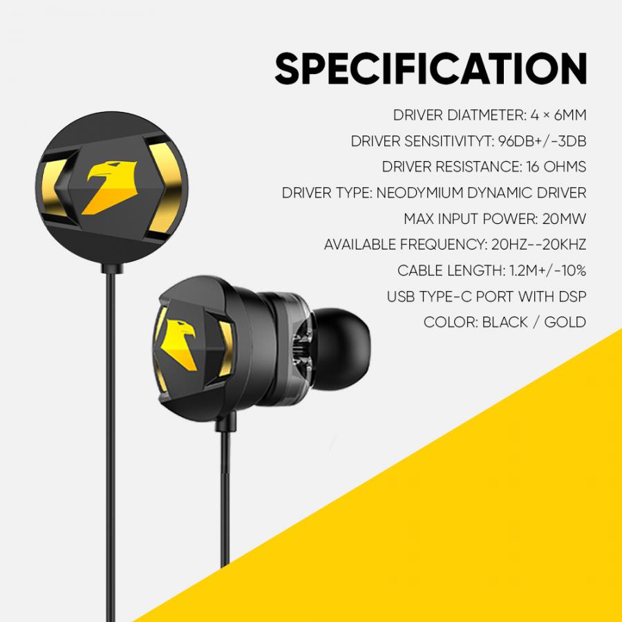 ARMAGGEDDON DUAL MICROPHONE TYPE-C GAMING EARPHONE WASP5 BLACK