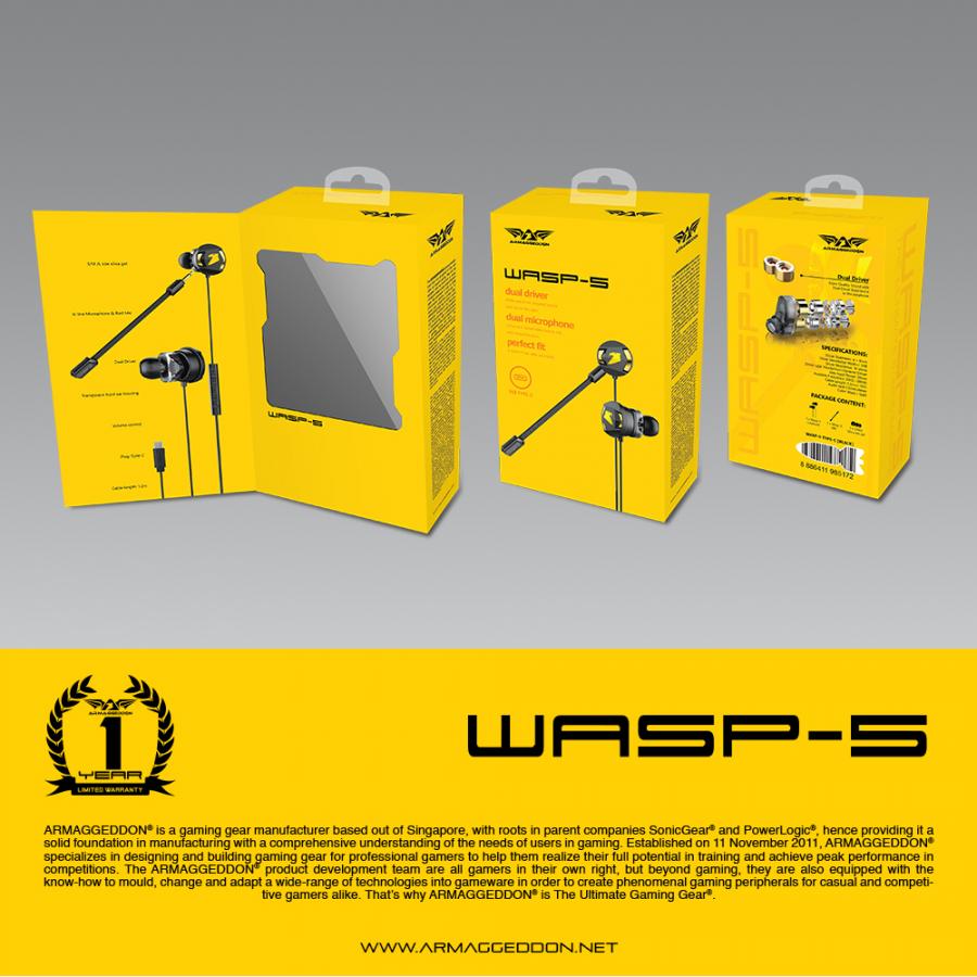 ARMAGGEDDON DUAL MICROPHONE TYPE-C GAMING EARPHONE WASP5 BLACK