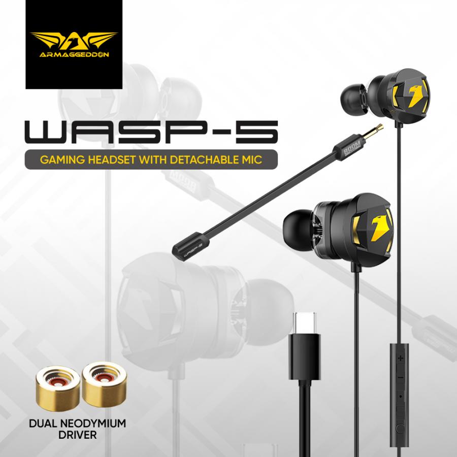 ARMAGGEDDON DUAL MICROPHONE TYPE-C GAMING EARPHONE WASP5 BLACK