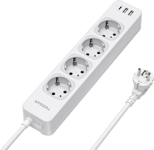 TESSAN 7 IN 1 POWER STRIP 4XSHUCKO, 2XUSB, 1XTYPE-C 2M WHITE