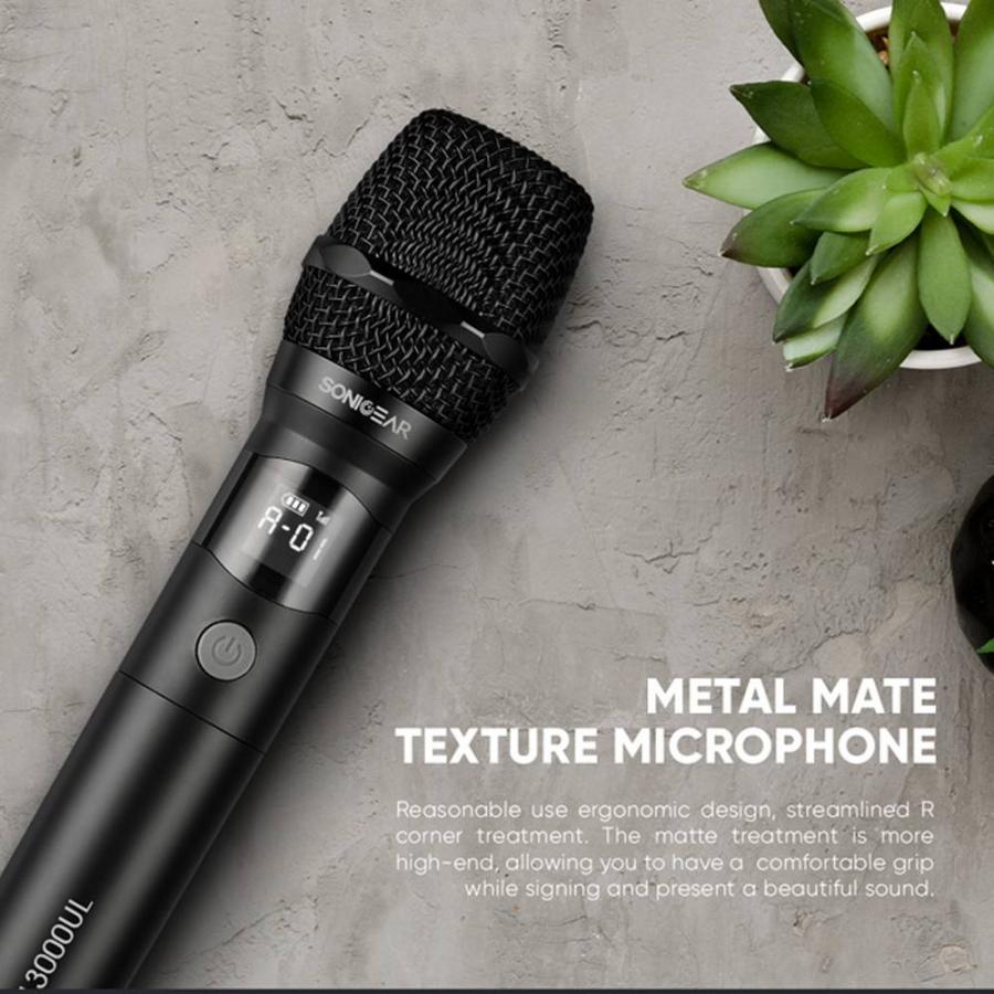 SONICGEAR DUAL PROFESSIONAL UHF WIRELESS LED MICROPHONE WM 3300 UL PLATINUM