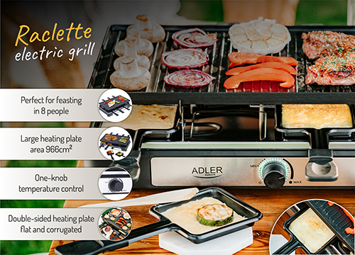 ADLER ELECTRIC GRILL - RACLETTE 1400W BLACK