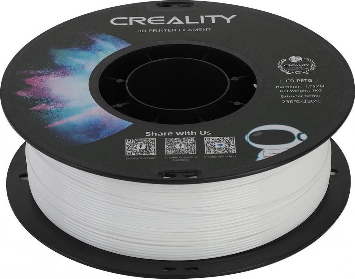 Creality CR-PETG White 3D Printer Filament, Hard Glossy, Tensile Str. 49MPA, 1 kg Spool1.75