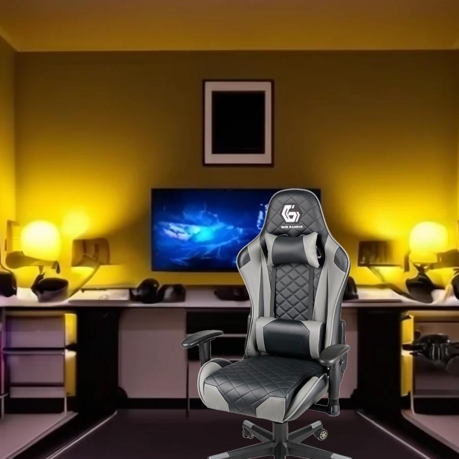 GEMBIRD GAMING PVC LEATHER CHAIR WITH PILLOWS BLACK GREY