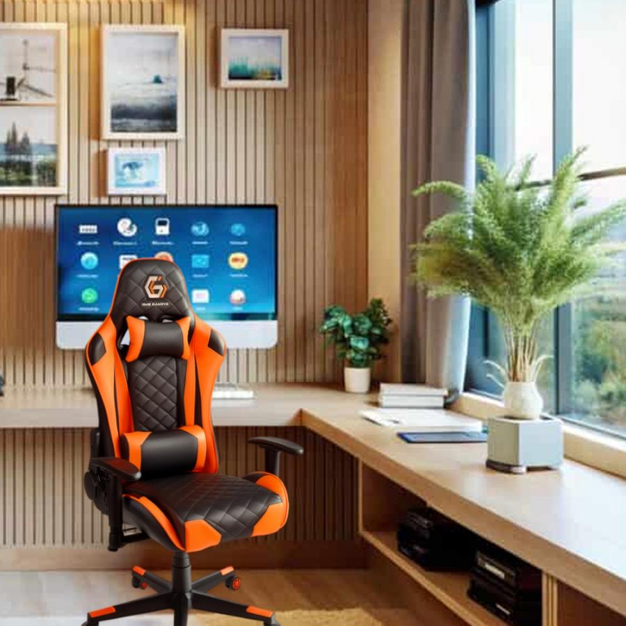 GEMBIRD GAMING PVC LEATHER CHAIR WITH PILLOWS BLACK ORANGE