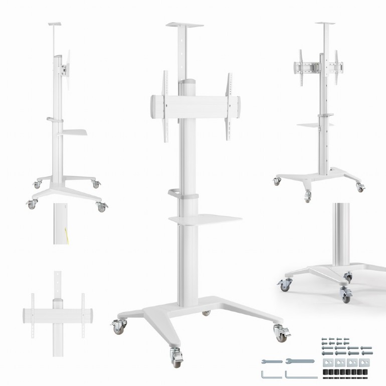 GEMBIRD ALUMINUM TV FLOOR STAND WITH CASTER WHEELS 37'-70' WHITE