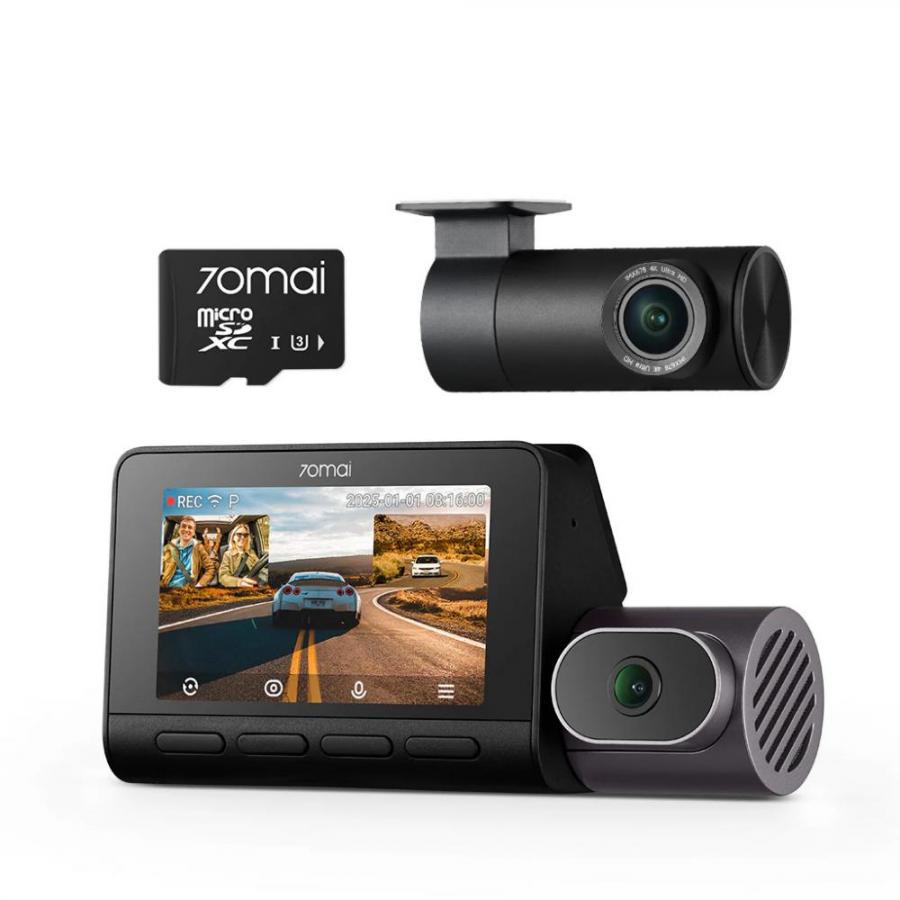 70mai Dash Cam 4K T800 & 1080 Rear Cam. & 128GB SD 3-Channel w/ Dual 4K, IMX678,  AI Detection
