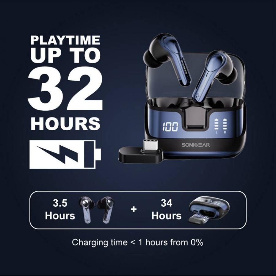 SONICGEAR DUAL MODE 2.4G/BT5.4 SUPERIOR 4MICS ANC/ENC EARPUMP XP2 OBSIDIAN