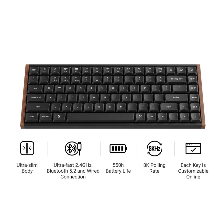 Keychron K3 Ultra (K3U-H1) QMK 8K Wireless Mechanical Keyboard Red Switch Low Profile Wood Frame 75%