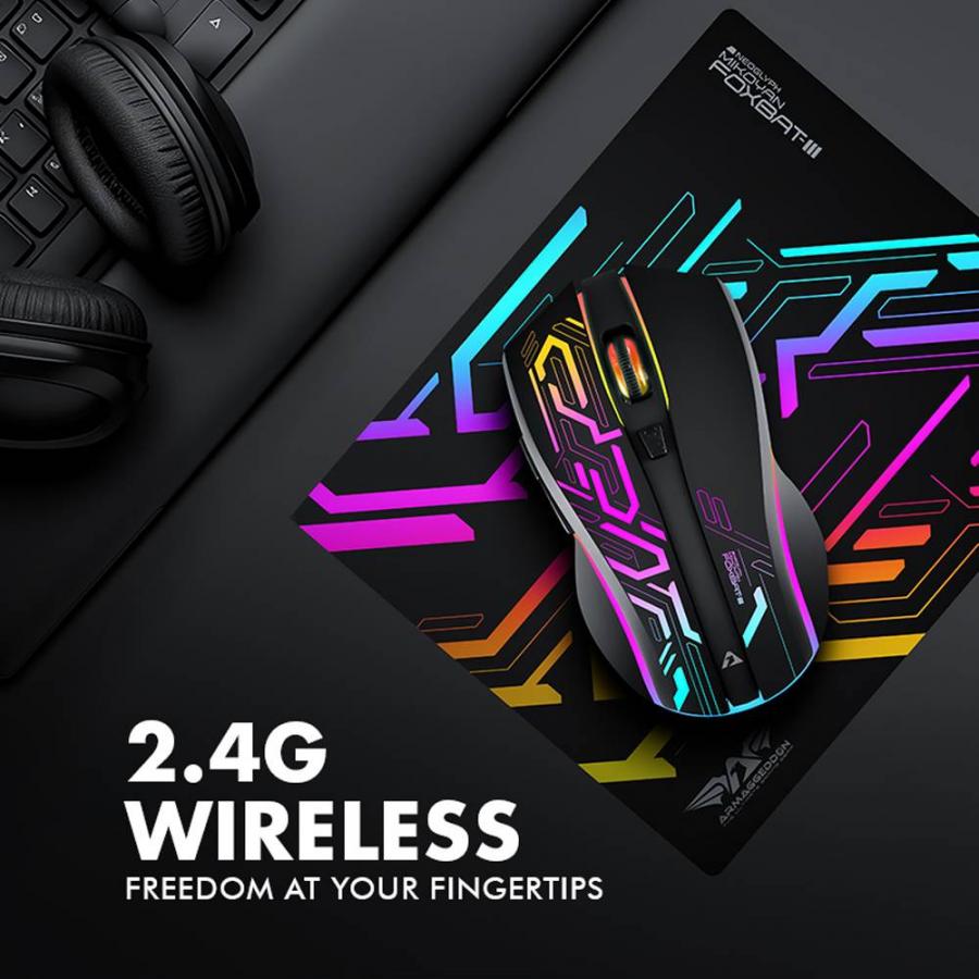 ARMAGGEDDON 2.4G WIRELESS GAMING MOUSE RGB 10000 CPI MIKOYAN FOXBAT-III CYBERPUNK BLACK